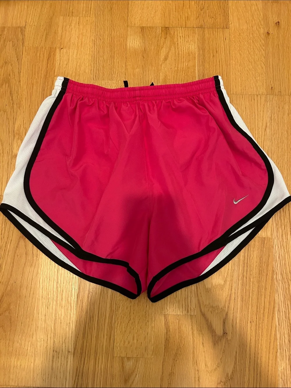 Nike Women's Hot Pink Athletic Shorts with White Panels and Black Trim
